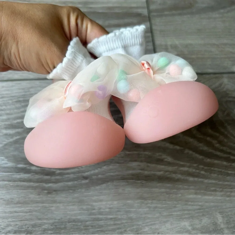 Big Toes Pink Bows NonSlip Baby Shoe Socks Made in Korea